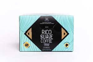 RICO SUAVE COFFEE Premium Coffee Pods 100% Ecuadorian, Highland Arabica, Medium - Dark Roast Coffee, 50 Capsules 9.3 0z pack